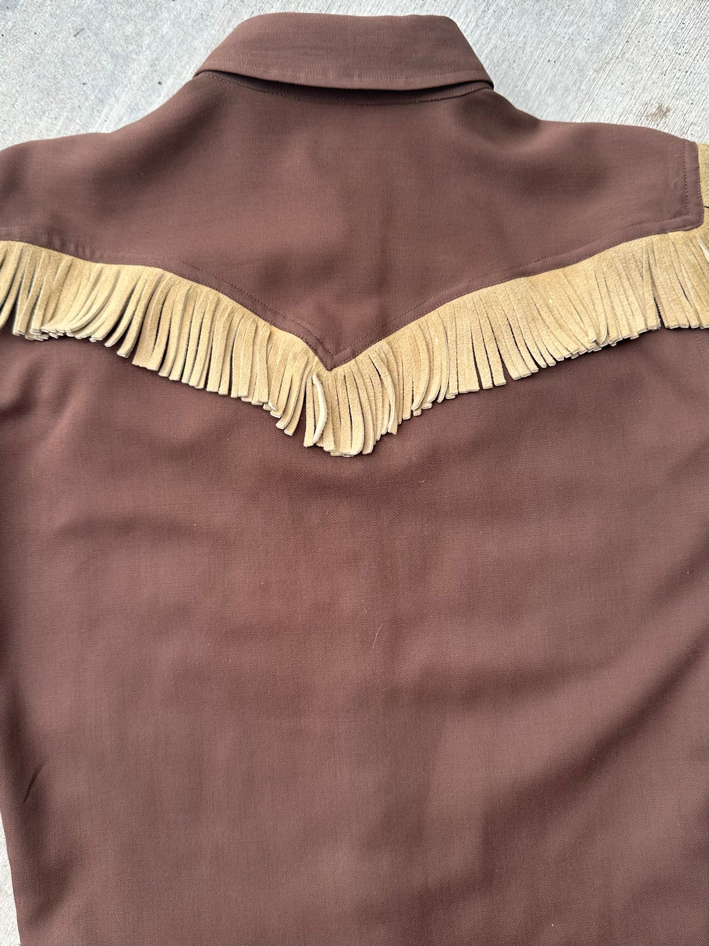 40’s Western Gabardine Fringe Pearl Snap Shirt (Unisex XS/S)