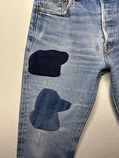 MCA Vintage Revival: Custom 90’s Levi’s 501XX Boro Patchwork Jeans (Modern 4/6)