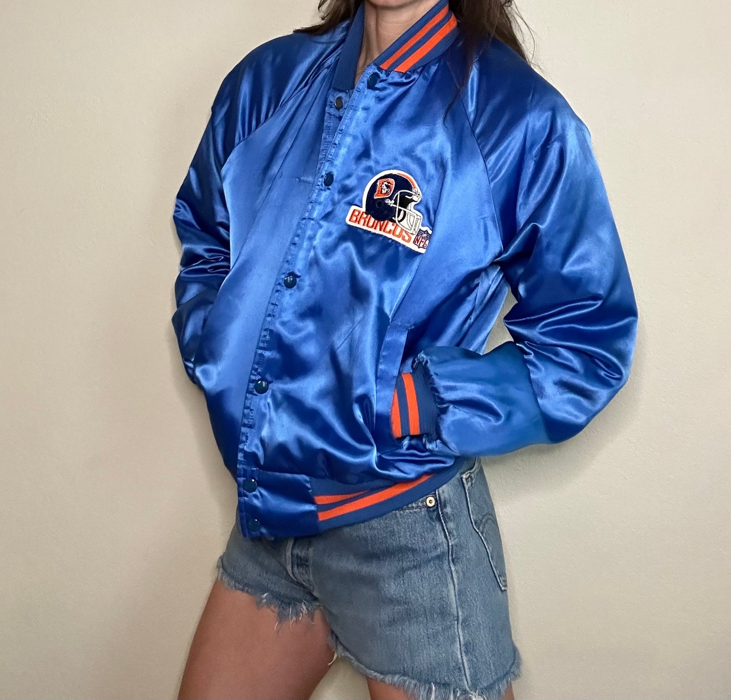 80’s Denver Broncos Chalk Line Satin Insulated Bomber Jacket (Unisex S)