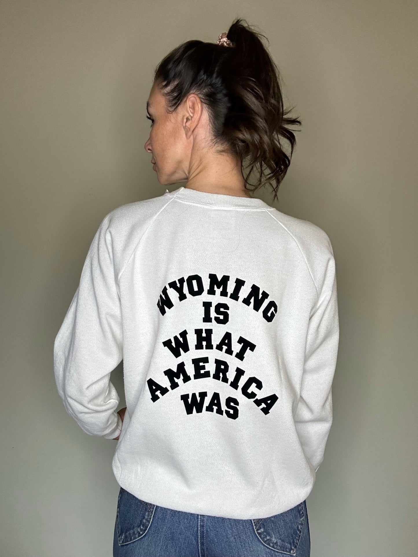 MCA Vintage Revival: 80’s “Wyoming Where Cowboys Roam” Raglan Sweatshirt - Custom Made (Unisex L)