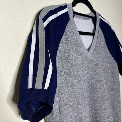 70’s Raglan Stripe Short Sleeve Sweatshirt (Unisex M/L)