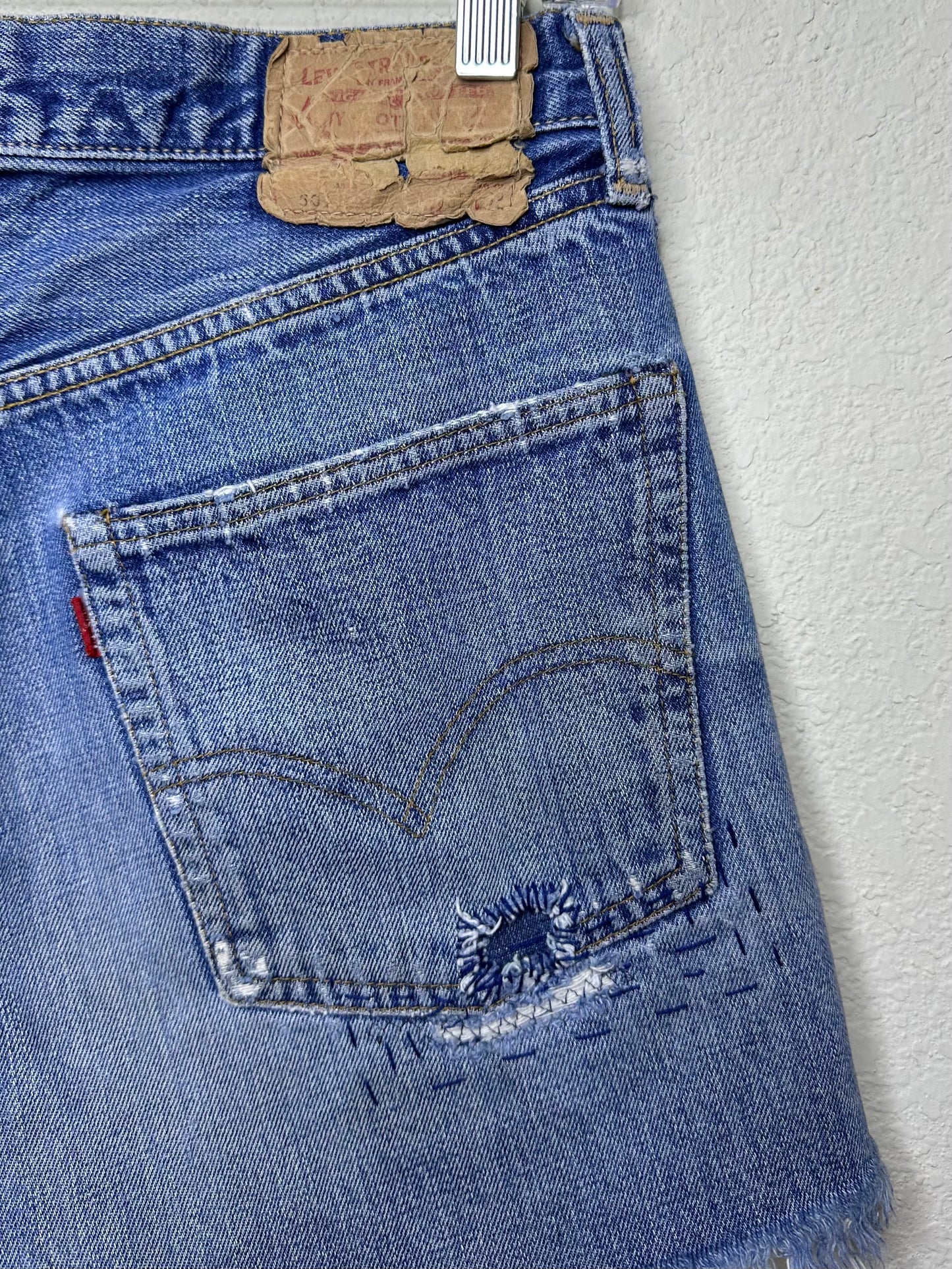 60’s LEVI’S BIG E Redline Selvedge Patchwork Denim Cutoff Shorts (Unisex 28/Modern 6)