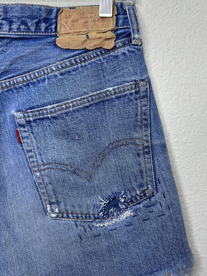 60’s LEVI’S BIG E Redline Selvedge Patchwork Denim Cutoff Shorts (Unisex 28/Modern 6)