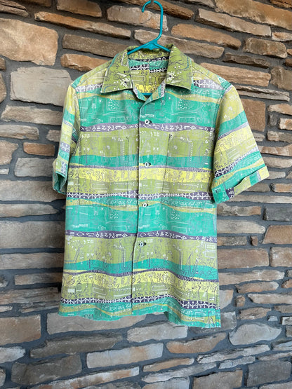 50’s Handmade Aztec Novelty Printed Cotton Casual Shirt (Unisex S/M)