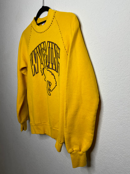 80’s Wyoming Raglan Sweatshirt w/  Hand Embroidered & Flocked Letters (Women’s XS)