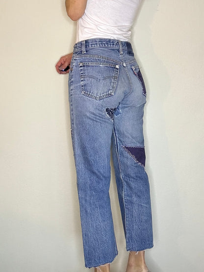 MCA Revival Custom Piece: 80’s Levi’s 501 Sashiko Patched Jeans (30x26 / Modern 6)