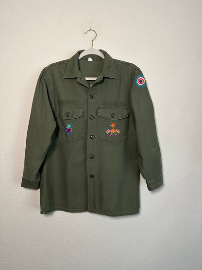 MCA VINTAGE REVIVAL: 70s OG-107 Hand-Embroidered Cotton Sateen Military Field Shirt