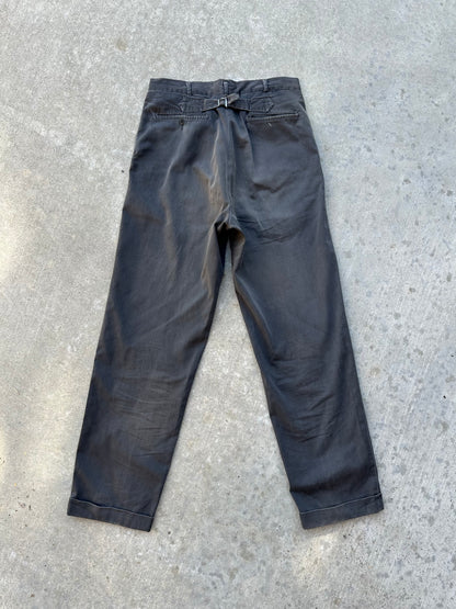 40’s Buckle Back Faded Black Cotton Cuffed Trousers (30x31)