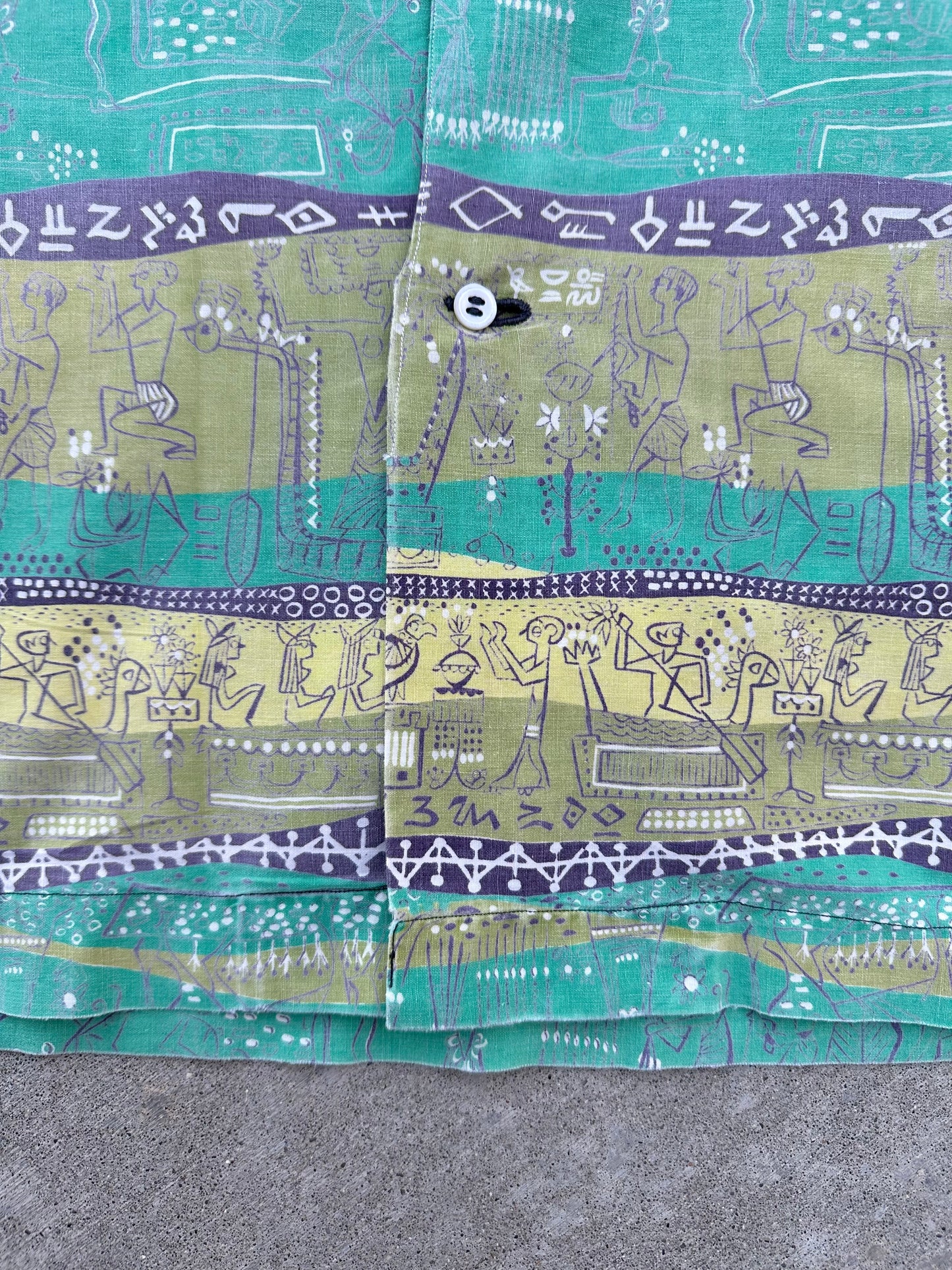 50’s Handmade Aztec Novelty Printed Cotton Casual Shirt (Unisex S/M)