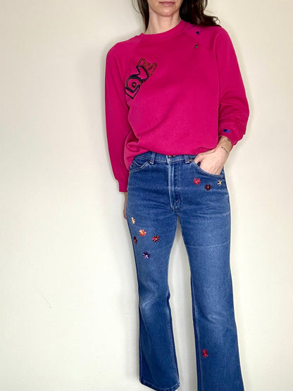 MCA VINTAGE REVIVAL: 80’s Raglan Hand Embroidered Love Sweatshirt (L)