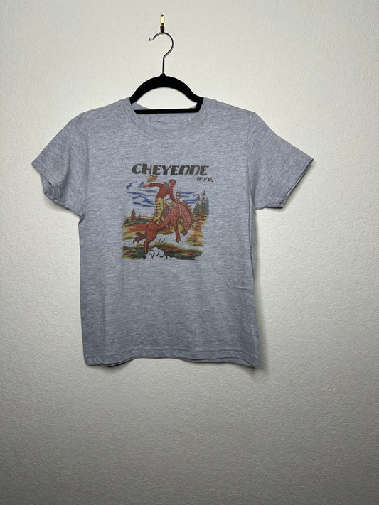 40’s Cheyenne, Wyo. Rodeo Graphic on Women’s Gray Tee - Custom Made (Women’s S)