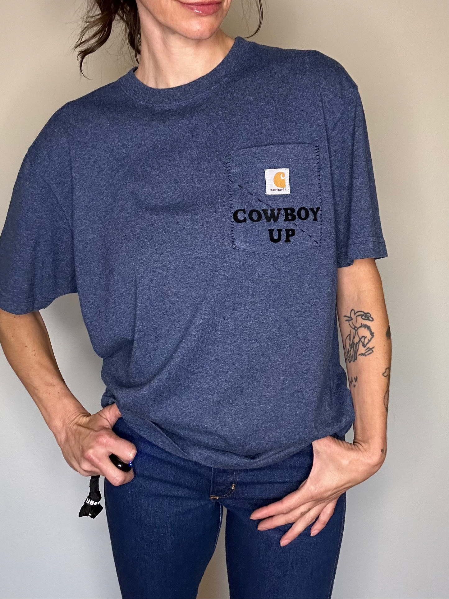 MCA VINTAGE REVIVAL: Custom Cowboy Embroidered Pocket Tee (Unisex M/L)