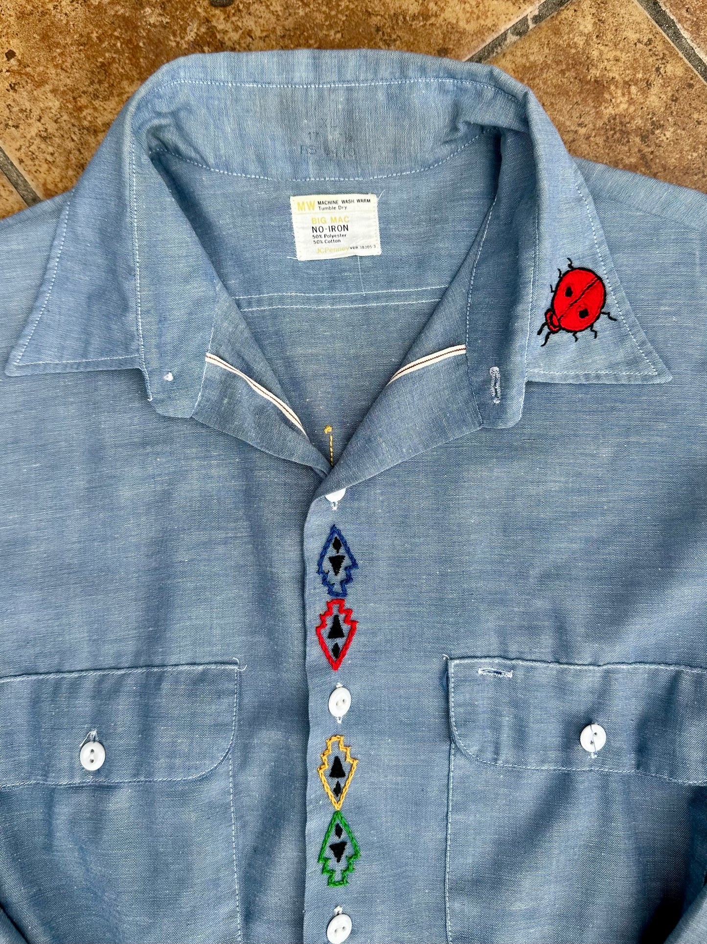 70’s Big Mac Selvedge Chambray Western Shirt w/ Hand Embroidery (Unisex XL)