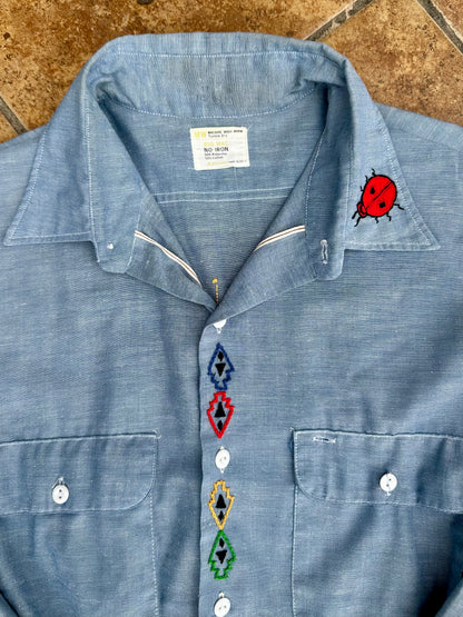 70’s Big Mac Selvedge Chambray Western Shirt w/ Hand Embroidery (Unisex XL)