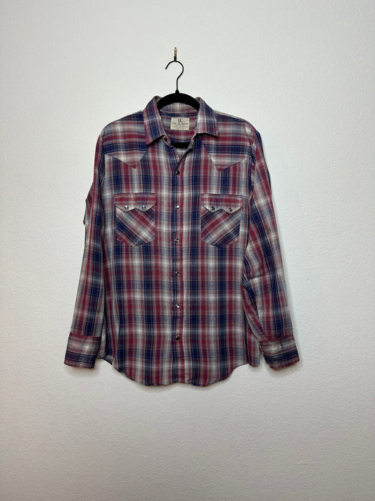 70’s Dee Cee Sawtooth Plaid Knit Western Pearl Snap Shirt (Unisex M)