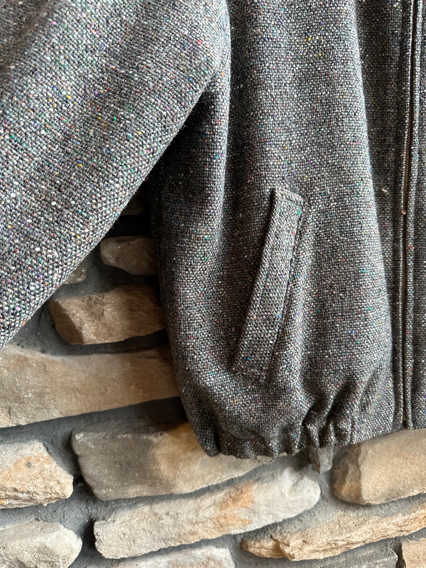 Vintage (50’s Style) Wool Tweed Zip-Up Rickey Jacket (Unisex L)