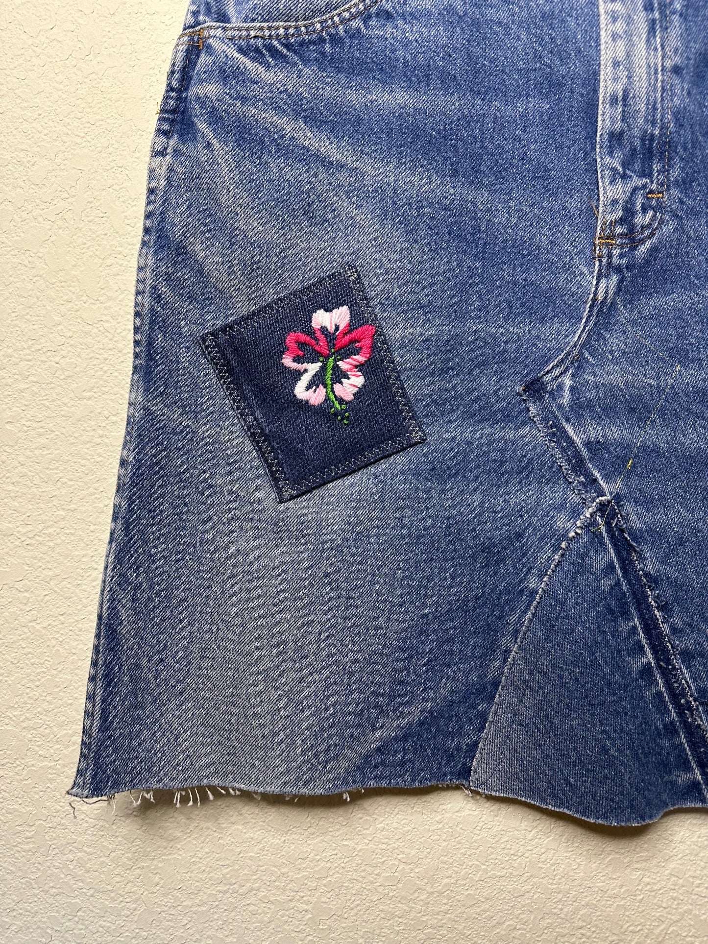 MCA VINTAGE REVIVAL: 90’s Deconstructed Rustler Embroidered Patchwork Denim Skirt (8/10)