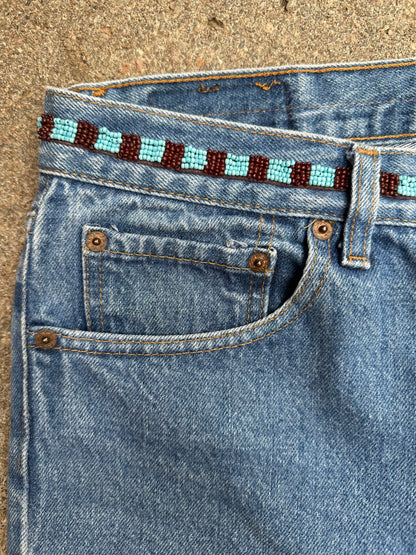 90’s Custom Beaded Waist Levi’s 501 Raw Crop / Capri Jeans (Modern 29/30)