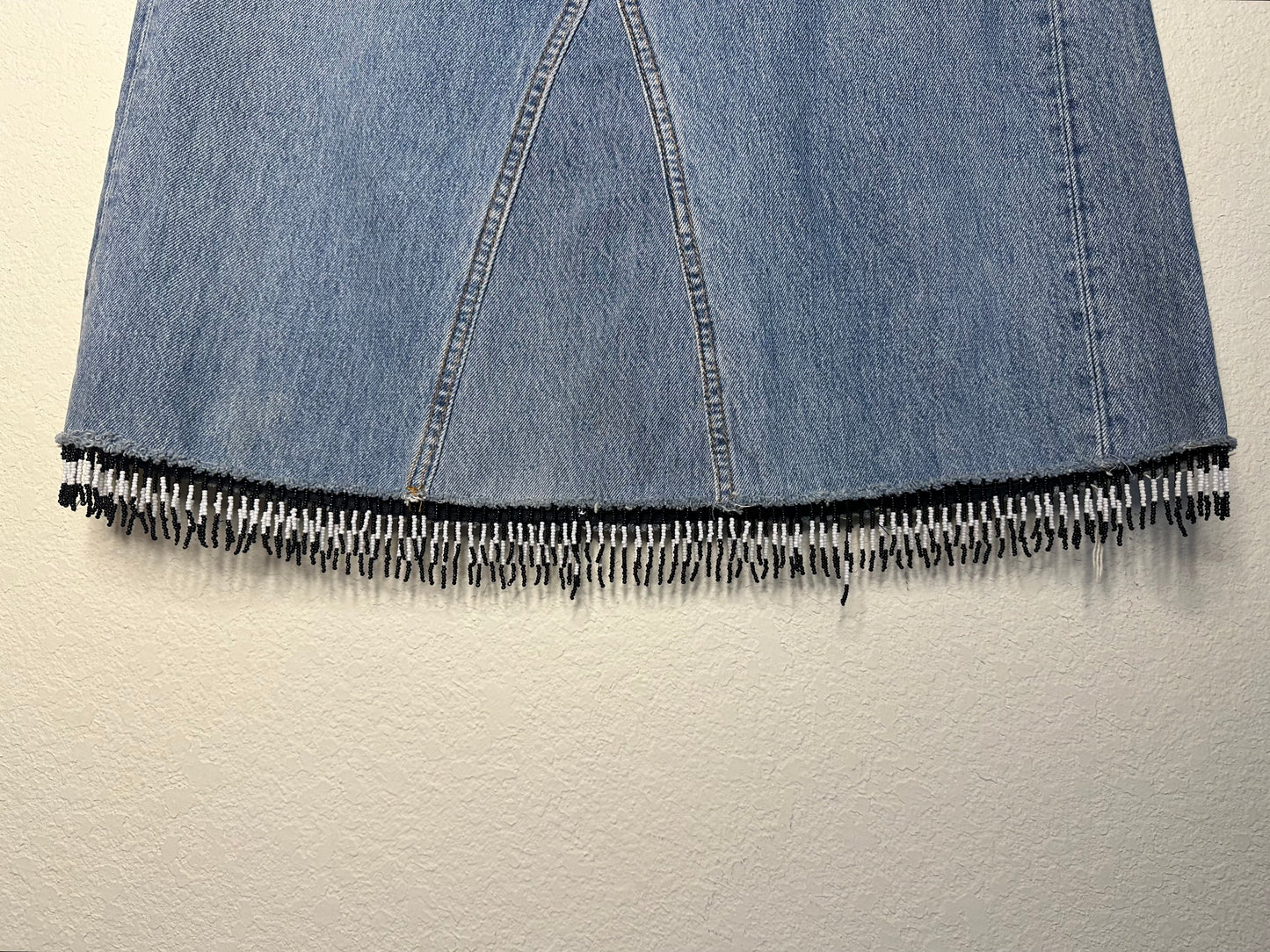 90’s Levi’s Upcycled Beaded Denim Midi Skirt (Modern 8)