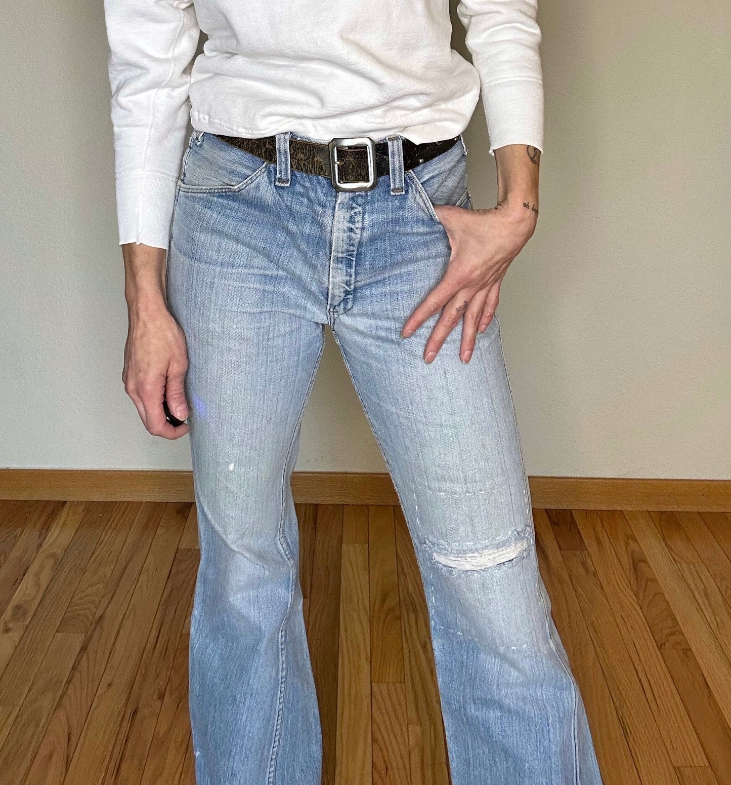 70’s Dickies Bootcut Patched Denim Twisted Seam Talon Jeans (Men’s 31x29/ Women’s 30)