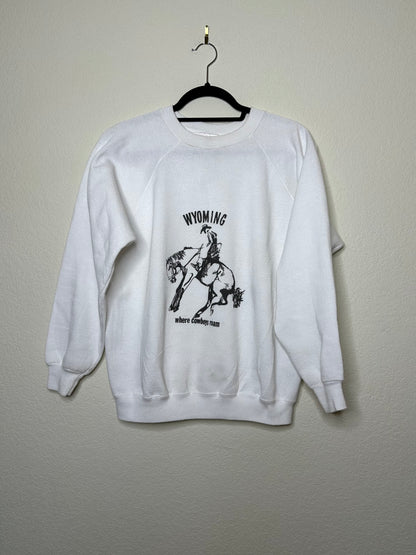 MCA Vintage Revival: 80’s “Wyoming Where Cowboys Roam” Raglan Sweatshirt - Custom Made (Unisex L)