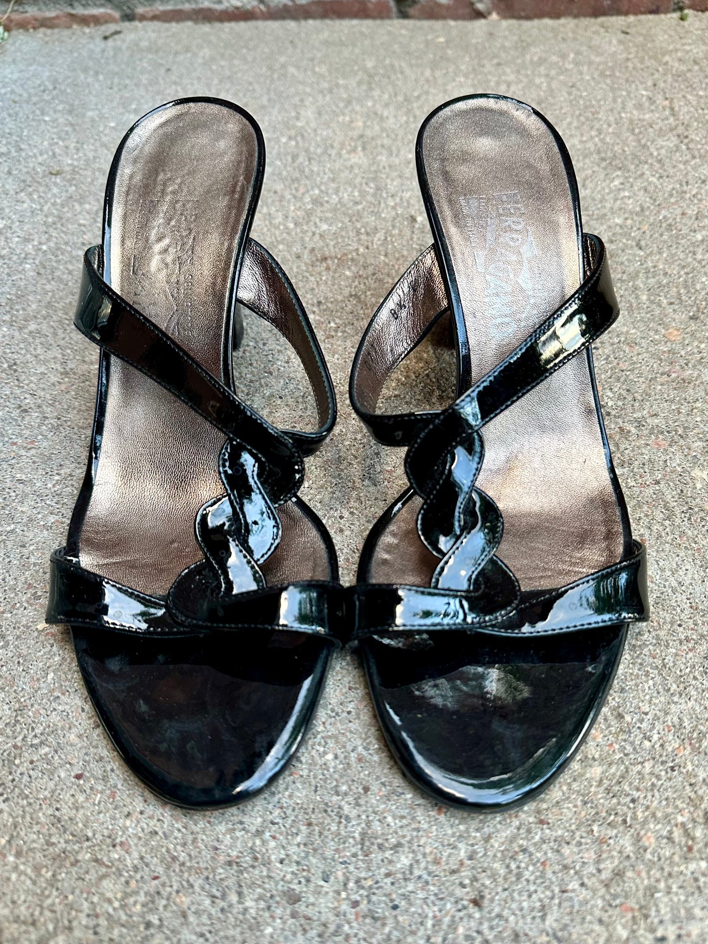 Vintage Ferragamo Braided Patent Leather Block Heel Sandals (8/8.5)