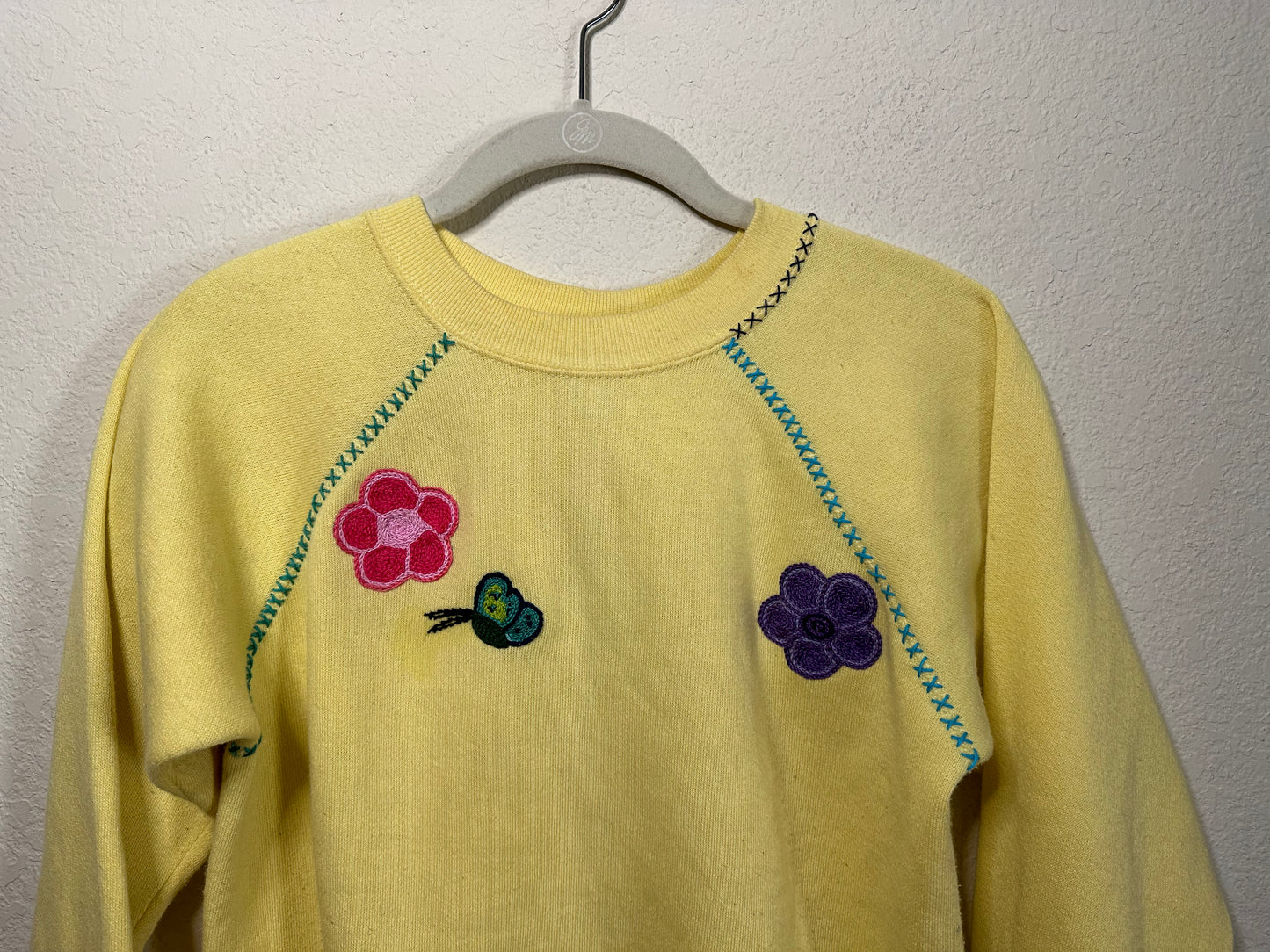 MCA VINTAGE REVIVAL: Vintage Raglan Hand Embroidered Sweatshirt (Women’s S)