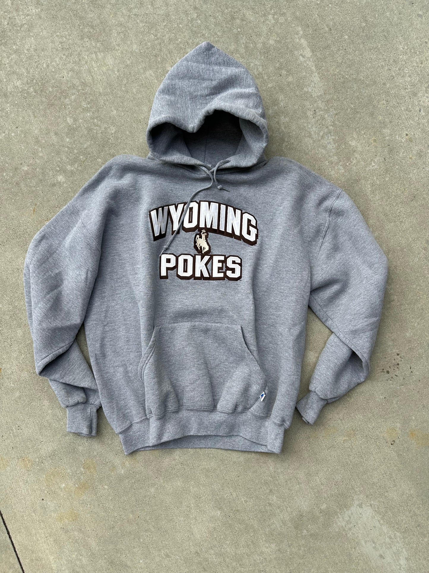 00’s Russell Wyoming Pokes Patched Lettering Hoodie (Unisex L/XL)