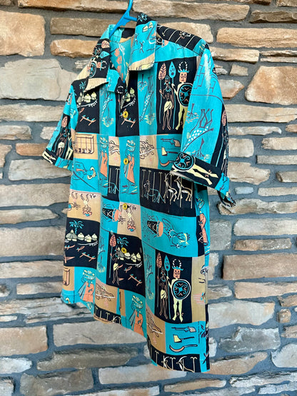 50’s Handmade Cotton Novelty Printed Casual Shirt (Unisex S)