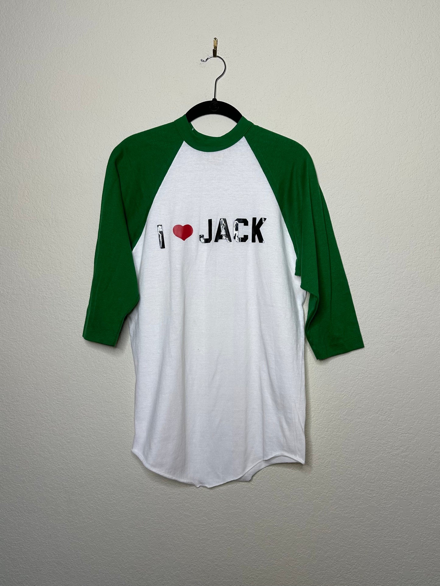 70’s Single Stitch Color Block Raglan “I Love Jack” Tee (Unisex M)