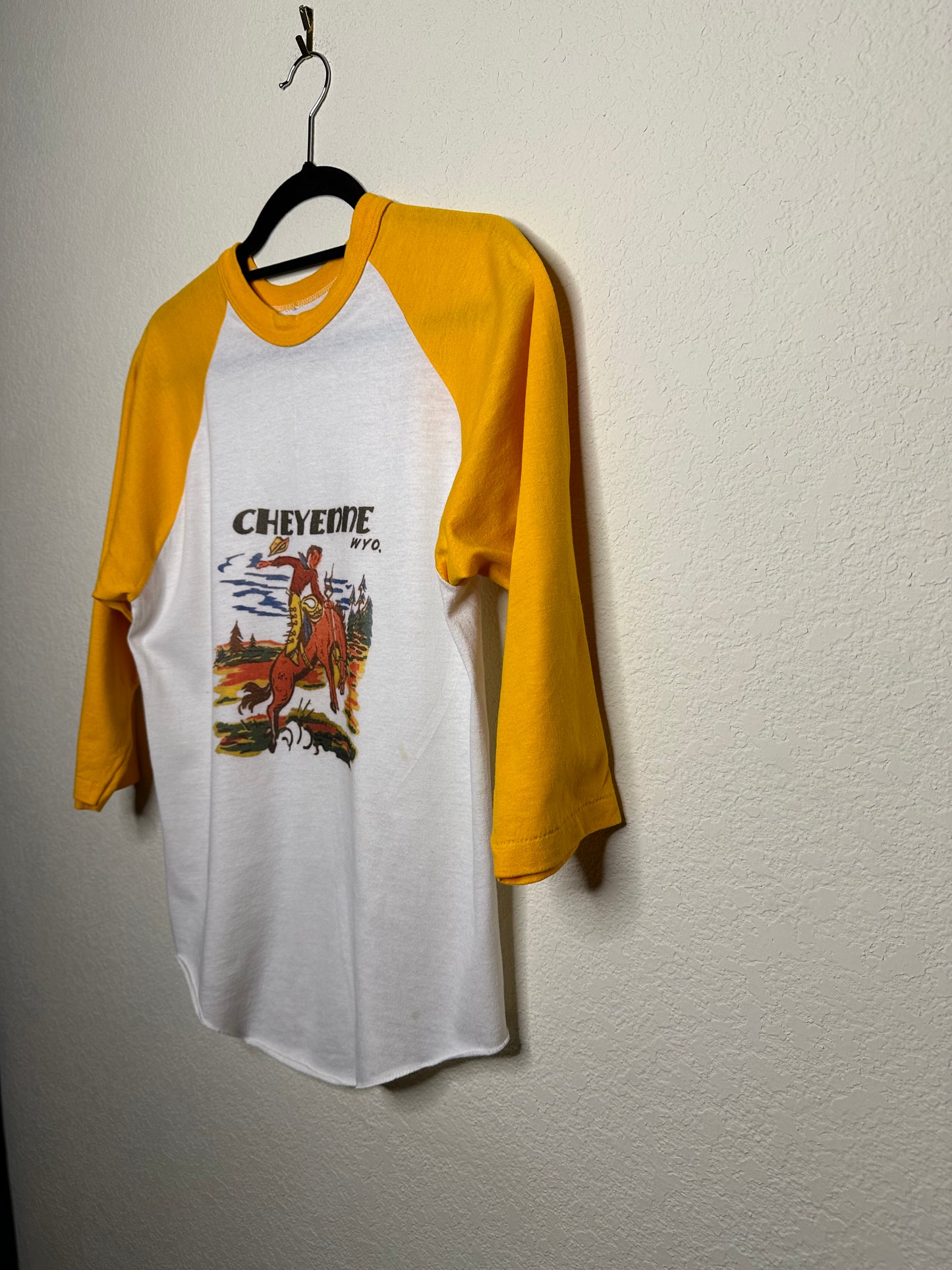 40’s Cheyenne, Wyo. Rodeo Graphic on a 70’s Raglan Tee - Custom Made