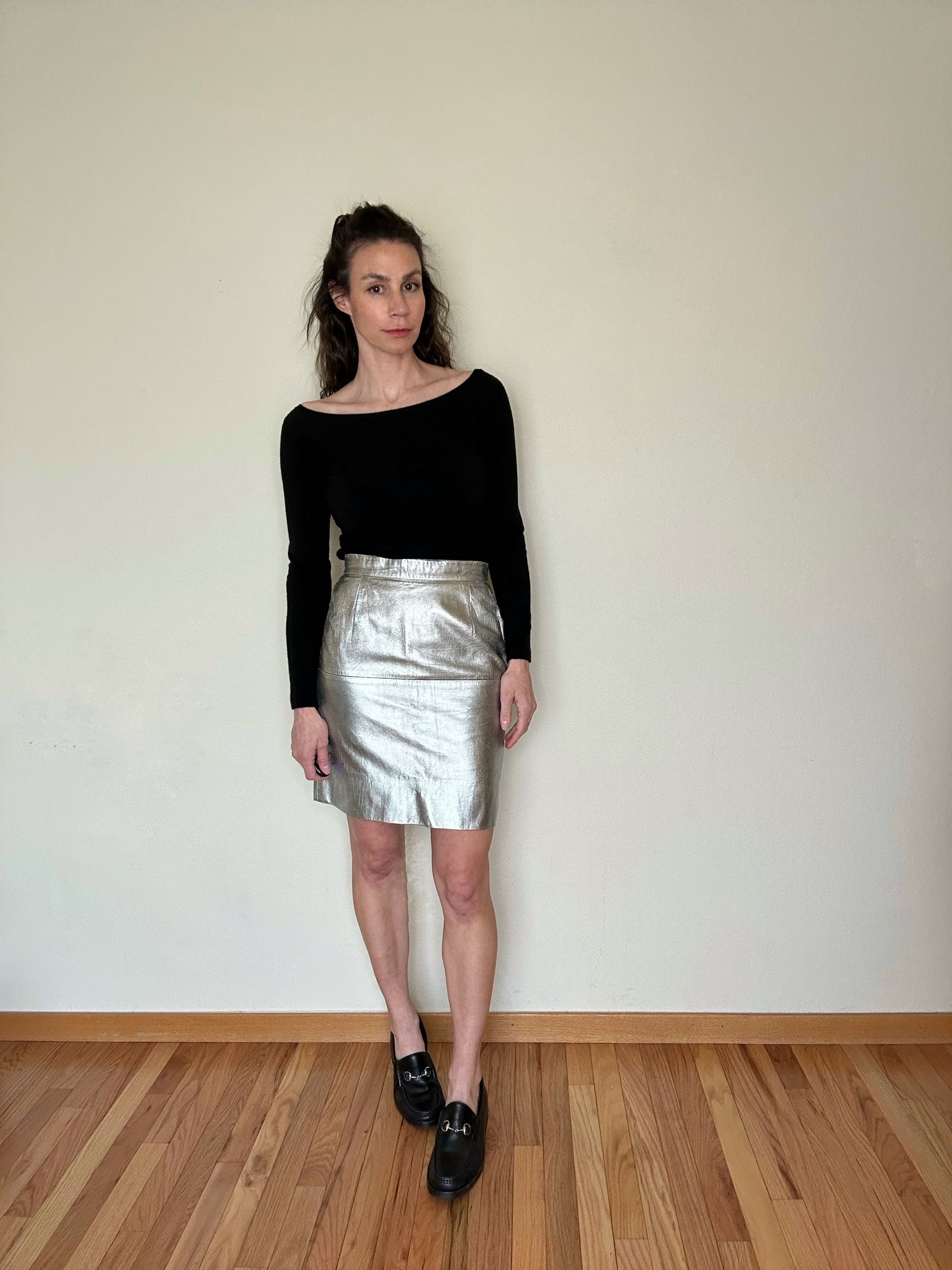 70’s Michele Domercq Paris Metallic Leather Mini Skirt (S)