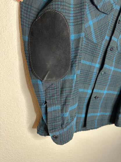 60’s Pendleton Wool Tartan Plaid Elbow Patch Board Shirt (Unisex S)