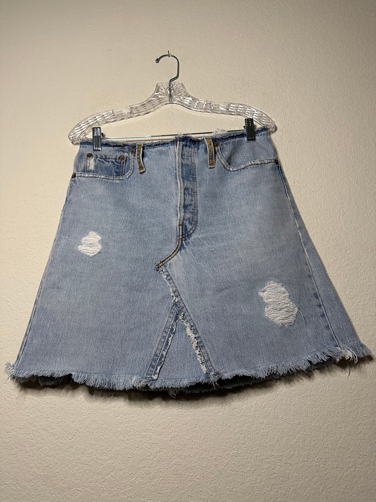 MCA REVIVAL: 90’s Levi’s 501’s - Handmade into a Rhinestone Studded Denim Skirt 8/10)