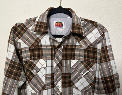 70’s Miller Western Wear Pearl Snap Flannel Shirt (Unisex M)