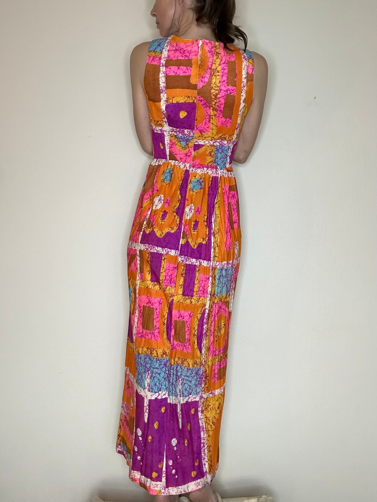 70s Boutique of California Colorful Abstract Print Summer Maxi Dress (M/L)