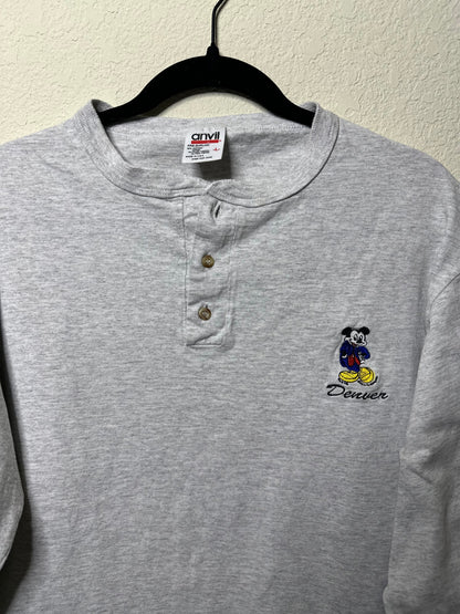 80’s Denver Embroidered Mickey Mouse Single Stitch Henley Tee (Unisex L)