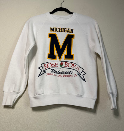 VERY RARE 1990 Michigan Wolverines “M” Patch Rose Bowl Raglan Crop Sweatshirt (Women’s S)