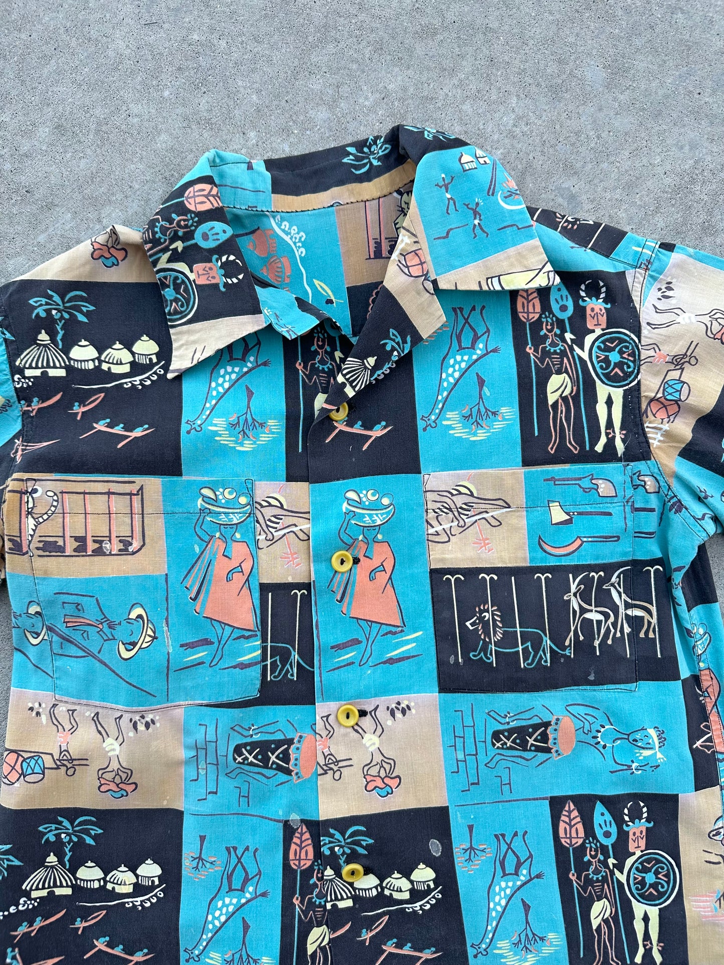 50’s Handmade Cotton Novelty Printed Casual Shirt (Unisex S)