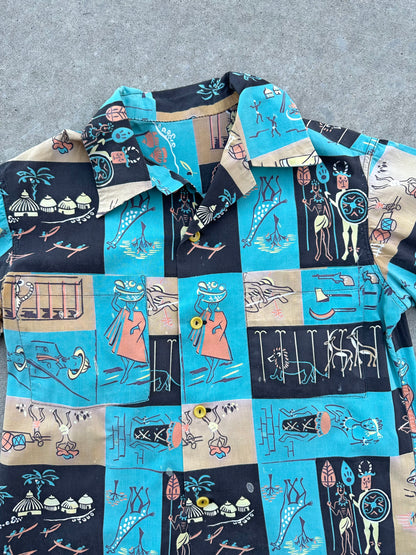 50’s Handmade Cotton Novelty Printed Casual Shirt (Unisex S)