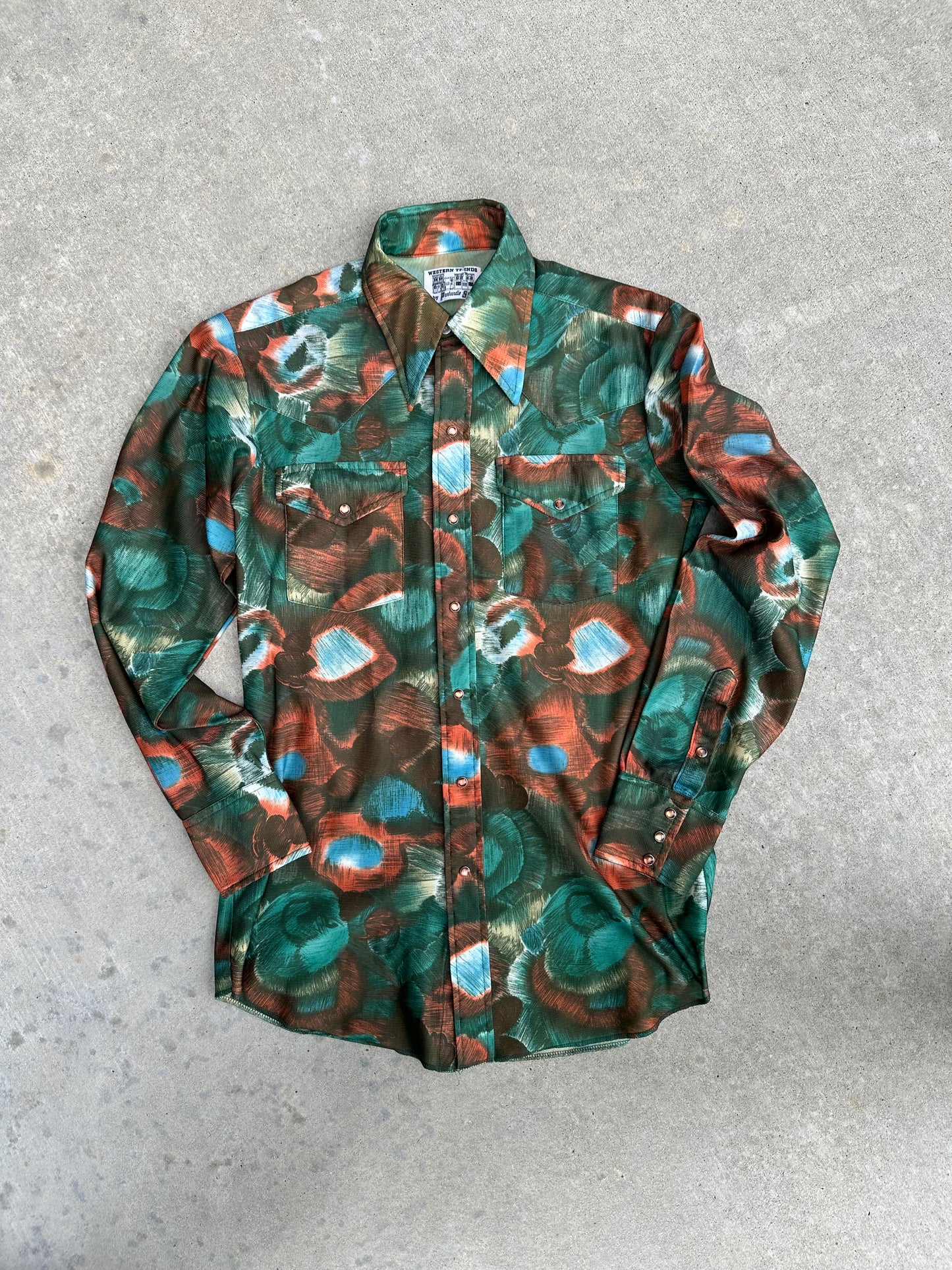 70’s Panhandle Slim Abstract Print Western Disco Pearl Snap Shirt (M)