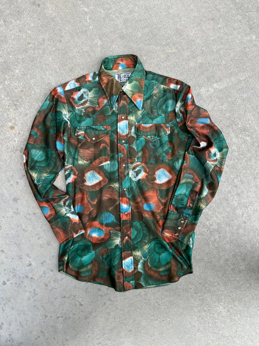 70’s Panhandle Slim Abstract Print Western Disco Pearl Snap Shirt (M)