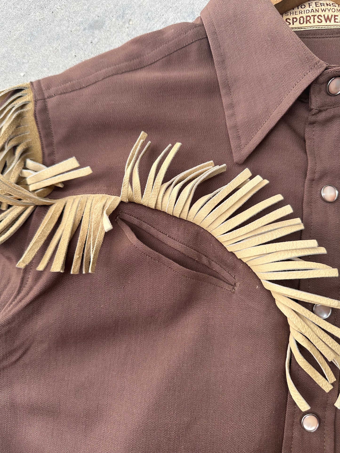 40’s Western Gabardine Fringe Pearl Snap Shirt (Unisex XS/S)