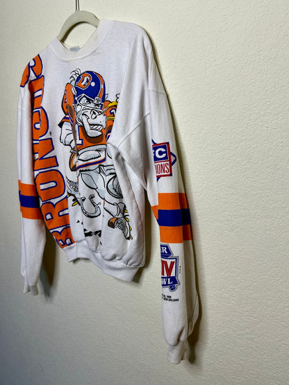 RARE 80’s Jack Davis Denver Broncos Cartoon Art Sweatshirt USA (Unisex S)