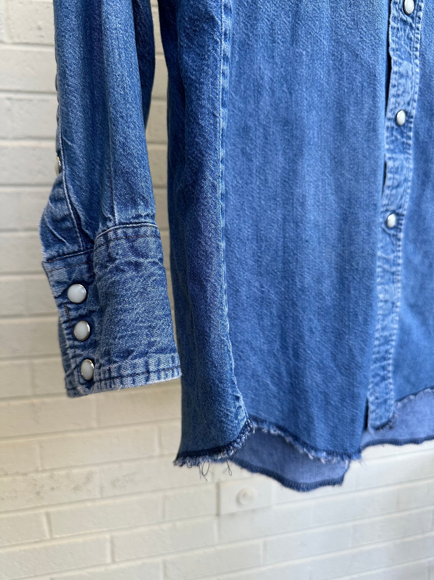 Custom 80’s Wrangler Denim Pearl Snap w/ 60’s Fabric Patchwork Yoke