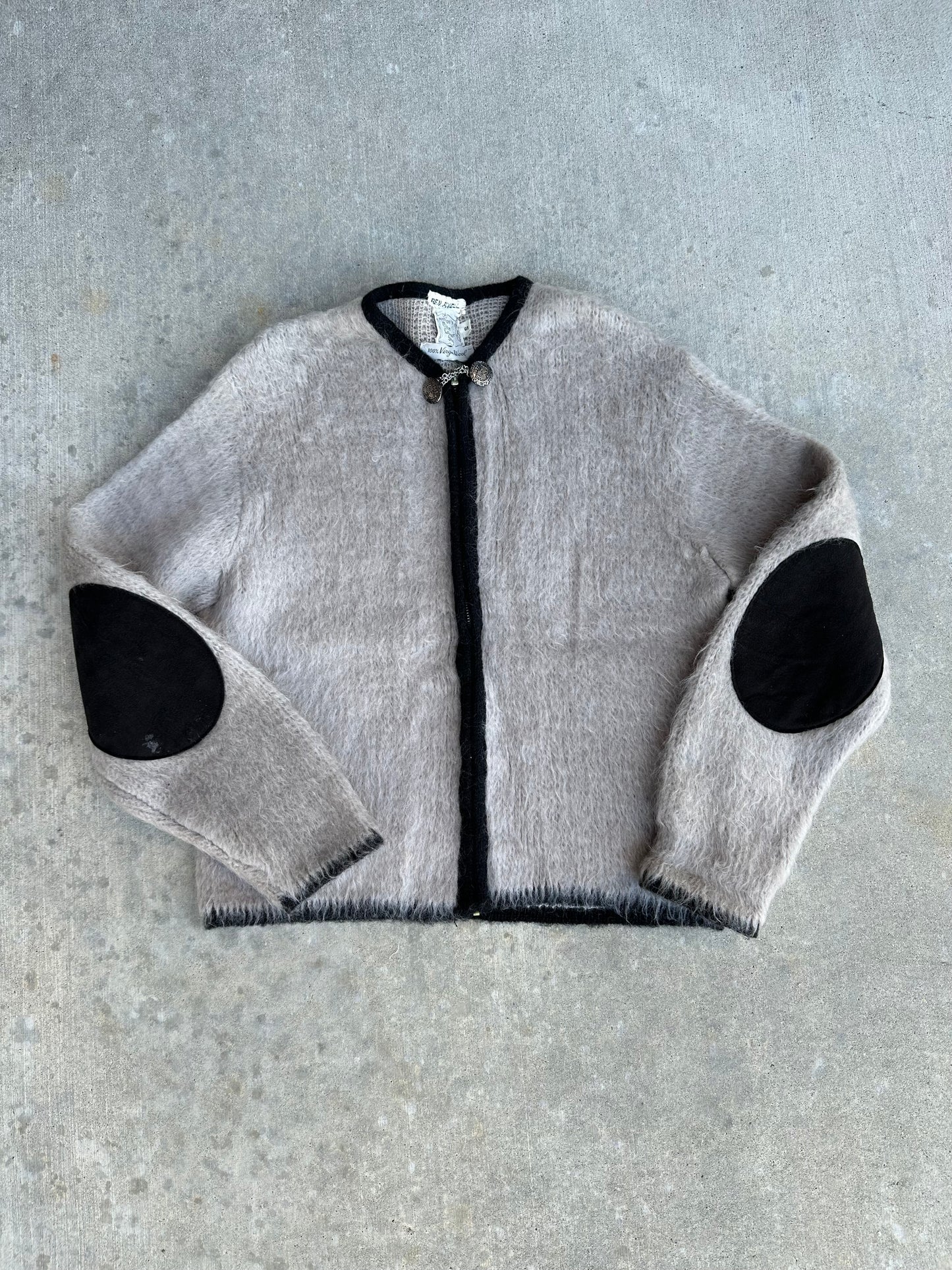 60’s McCurdy’s Mohair Zip-Up Cardigan Sweater w/ Suede Elbows (Women’s S/M)