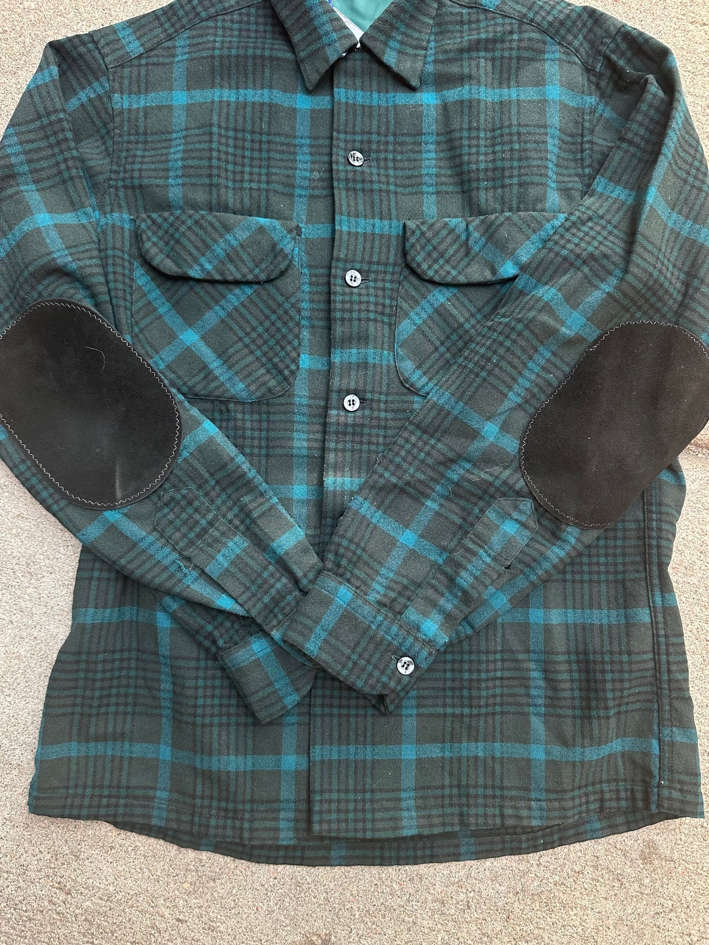 60’s Pendleton Wool Tartan Plaid Elbow Patch Board Shirt (Unisex S)