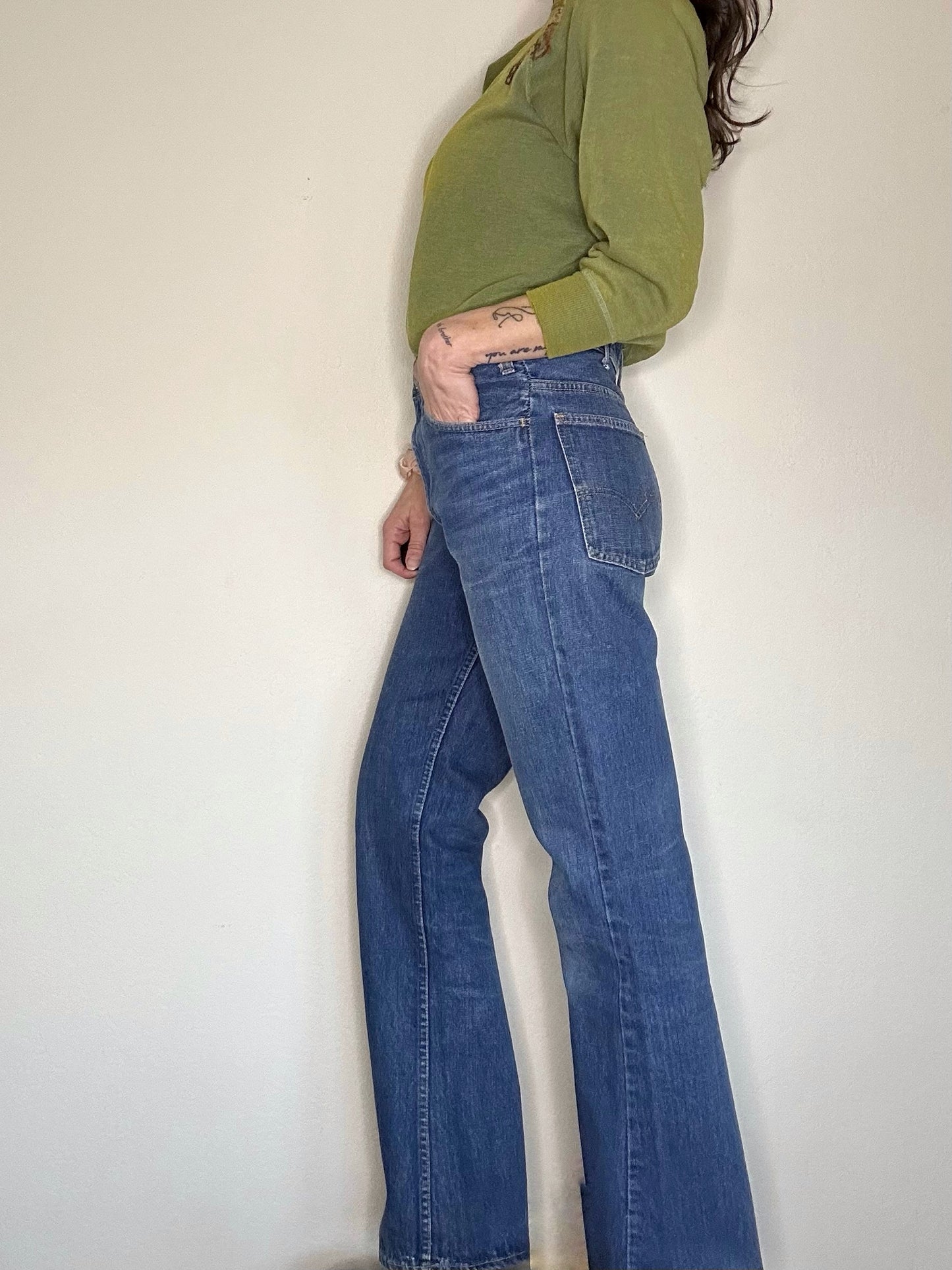 60’s/70’s Levi’s 646 Orange Tab Bell Flare #8 Button USA Jeans (Unisex 32x32 / Modern 8/10)