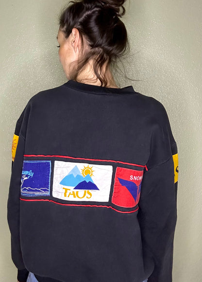 Rare 90s Heavyweight USA Ski Resort Patchwork Sweatshirt (Unisex L/XL)