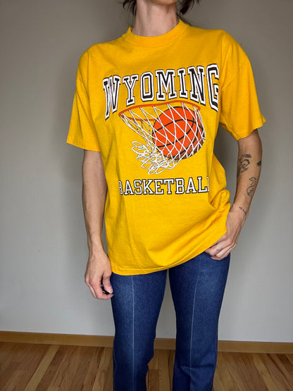 80’s Wyoming Basketball Flocked Puffy Graphic Tee (Unisex L)